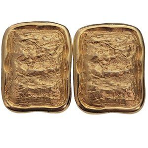 Matte Gold Tone Nugget Style Square Brutalist Neat Clip-On Earrings E336